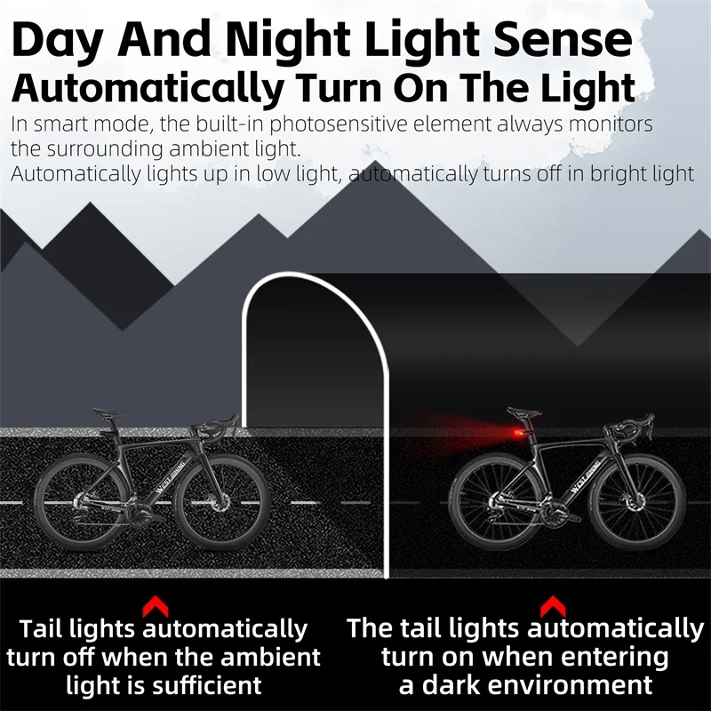 WEST BIKING Multifunctional Anti-theft Alarm Bicycle Rear Light Smart Brake Tail Lights Type-C Charging Wireless Turn Signal