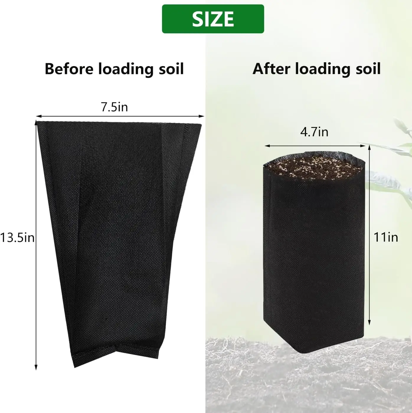 50 Pcs 13.5" Deep Nursery Grow Bags, Non-Woven Fabric Pots for Deep Rooted Plants, Vegetables, Flowers, Seedlings, Black view 2
