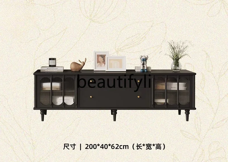 

53Retro living room side cabinet black solid wood bedroom storage medium antique chest