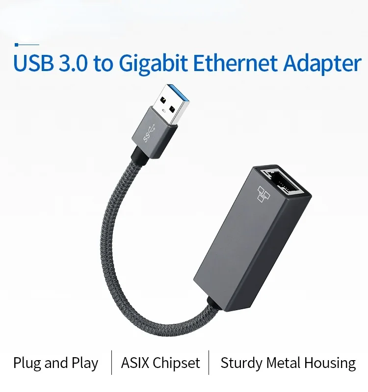 Adaptateur USB 3.0 vers Ethernet Gigabit, compatible avec Windows 10/8.1/8/7/Vista/XP, pour ordinateur portable de bureau, Apple MacBook Linux
