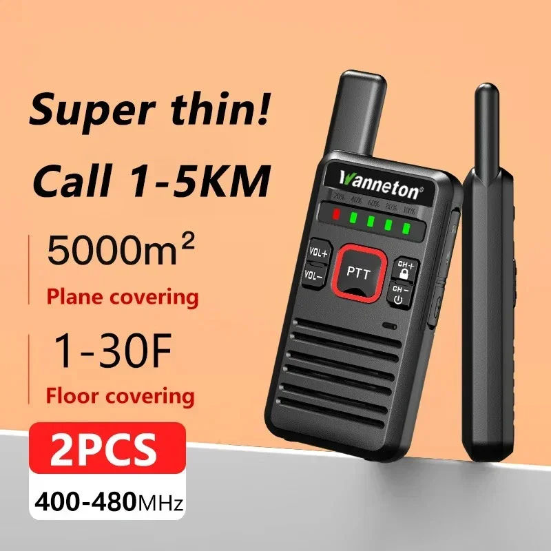 Mini Ultra-thin Walkie-talkie One-click Frequency Reduction UHF: 400-48OMHZ 16 Long Battery Life TYPE-C for Restaurants ＆ Hotels