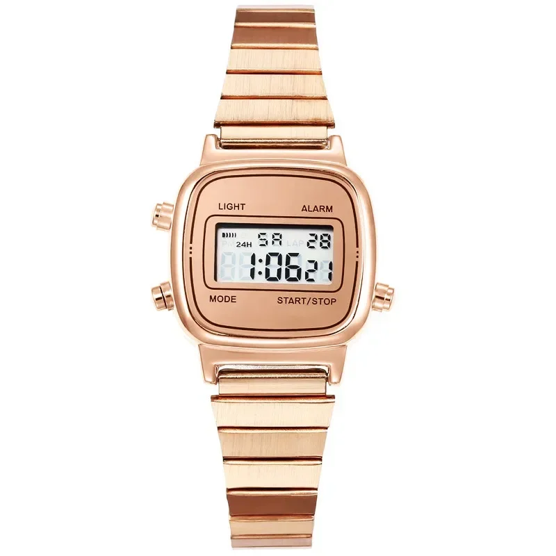 Vintage Square Electronic Watch with Digital Display for Women and Men, Rose Gold Silver Luxury Women\'s Watch