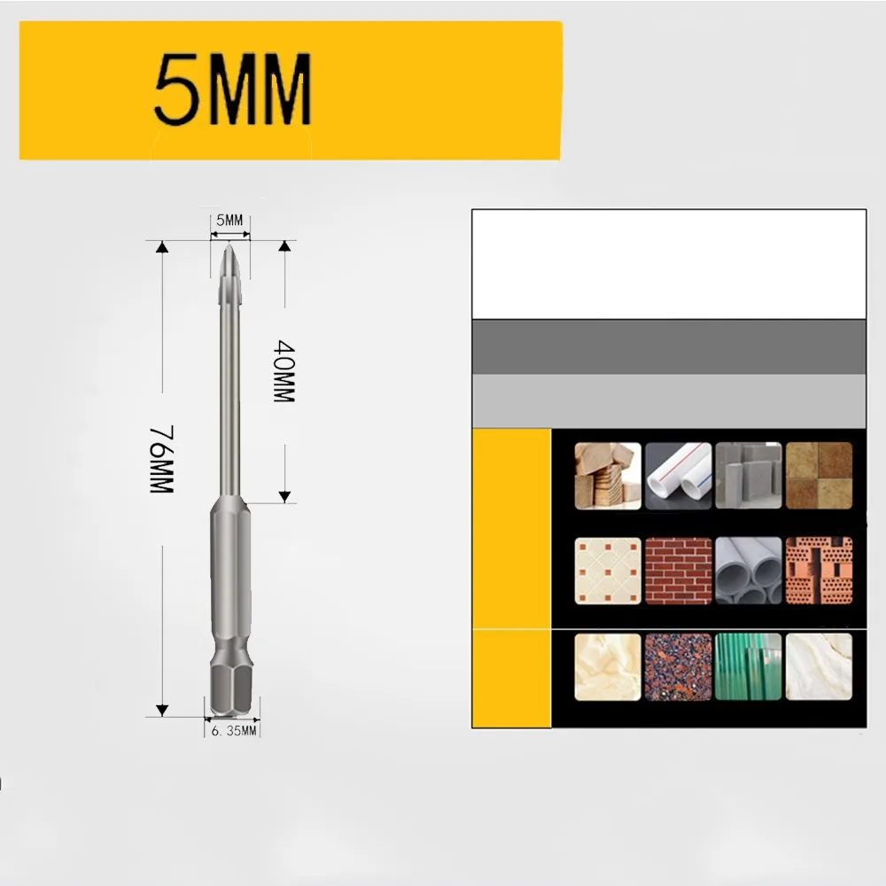 6/7/8/10/12mm Cemented Carbide Cross Hex Tile Bit Glass Marble Tile Drill Bit Concrete Hole Opener Alloy Triangle Drill Bit