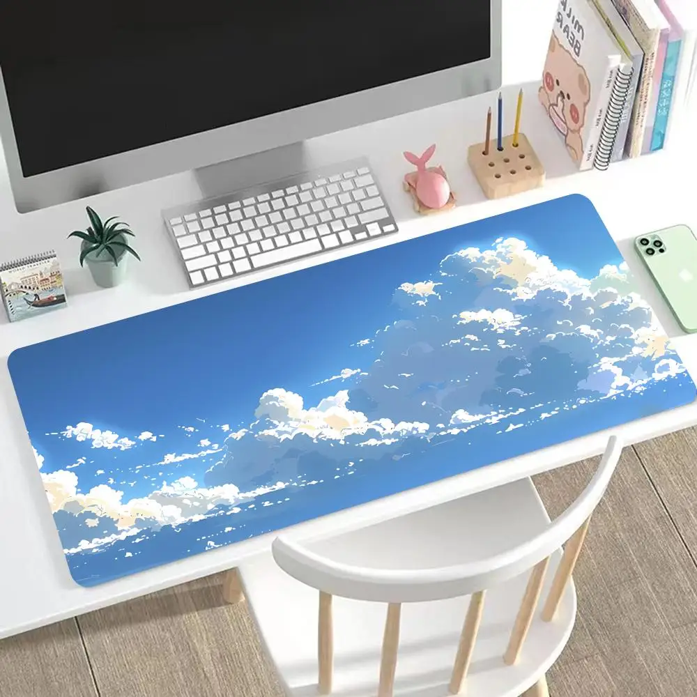 

Desk Mat Nature Mouse Gaming Accessories Blue Sky White Clouds Fresh And Illustration Style Mouse Pad Computer Pad