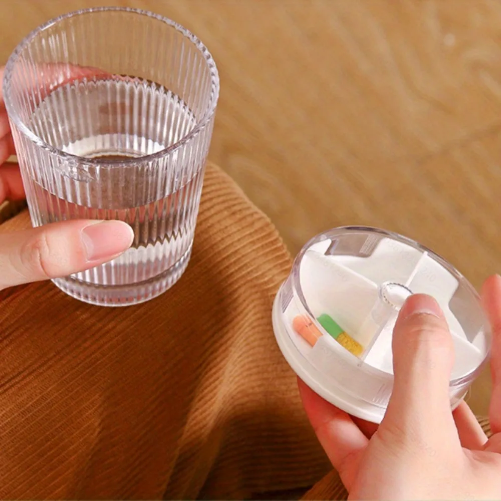 1pc Medication Organizer Compartments Round Pill Case for Daily Use Sturdy Odorless Easy to Carry,4 Grid Pill Packing Box