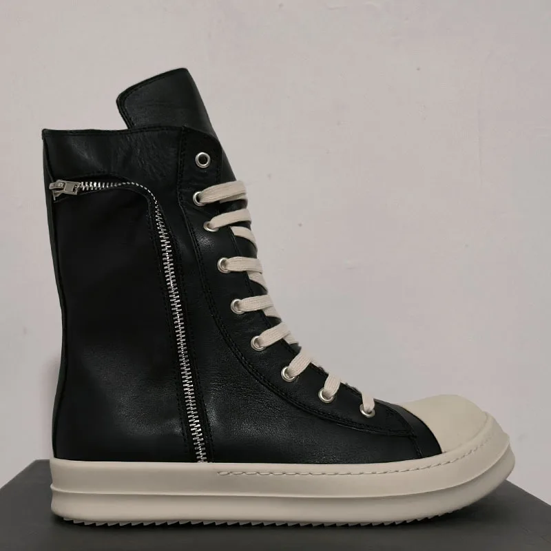 

High Street R0 Black Side Zipper Women's Casual Shoes Men's Shoes Sneaker Leather Sneakers Shoes