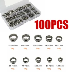 100Pcs O-Clips Single Ear Stepless Hose Pipe Clamps Stainless Steel 5.3-15.3mm hose clamp , stainless steel set