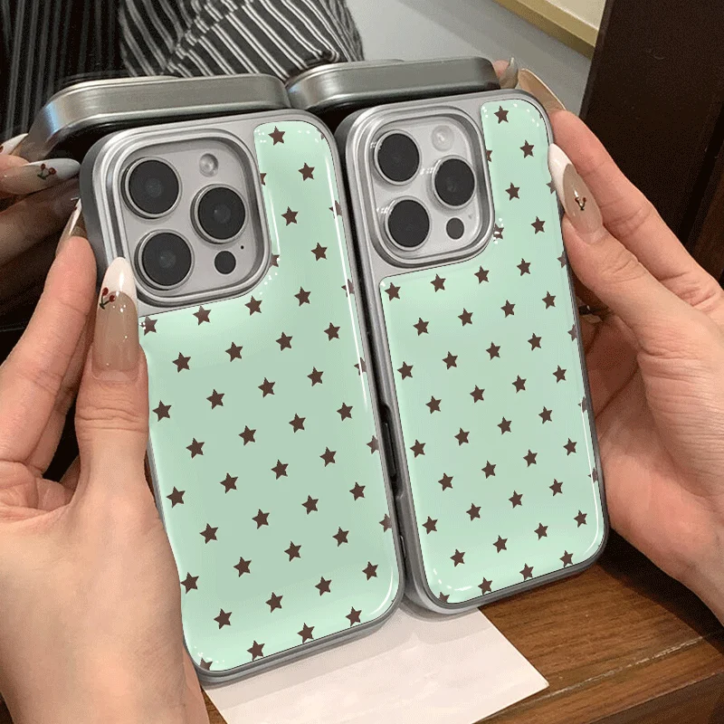 Coque de téléphone à motif étoile marron menthe, compatible avec les iPhone 18, 17, 16, 15, 14, 13, 12, 11 Pro/Max/Plus, offrant une protection contre les chutes et les chocs.