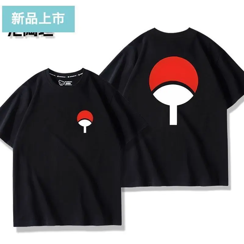 Naruto Cosplay Uchiha Obito Clan Emblem T-Shirt Short-Sleeved Summer Pure Cotton Unisex Anime Uchiha Sasuke Men Women and Kids