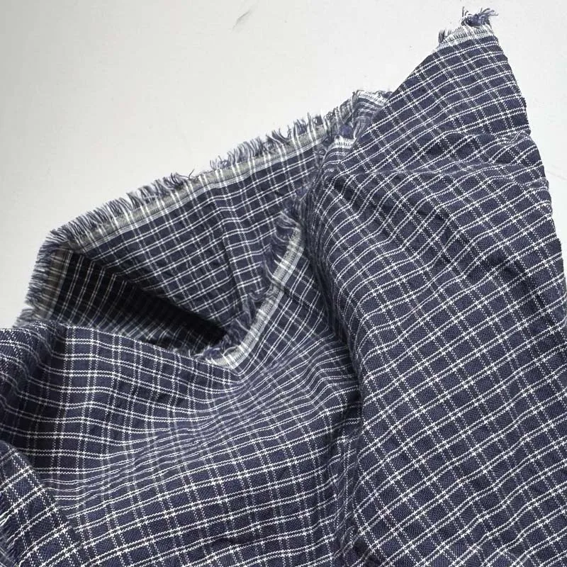 100% Cotton Seersucker Navy Blue White Small Lattice Check Fine  Fabrics for Summer Handwork Apparel Shirt Dress Cushion Craft