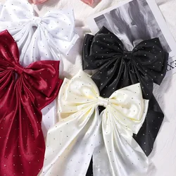 우아한 큰 새틴 라인 석 긴 술 Bowknot 스 트리머 헤어 클립 여성용 머리핀 자용 머리 장식 헤어 액세서리
