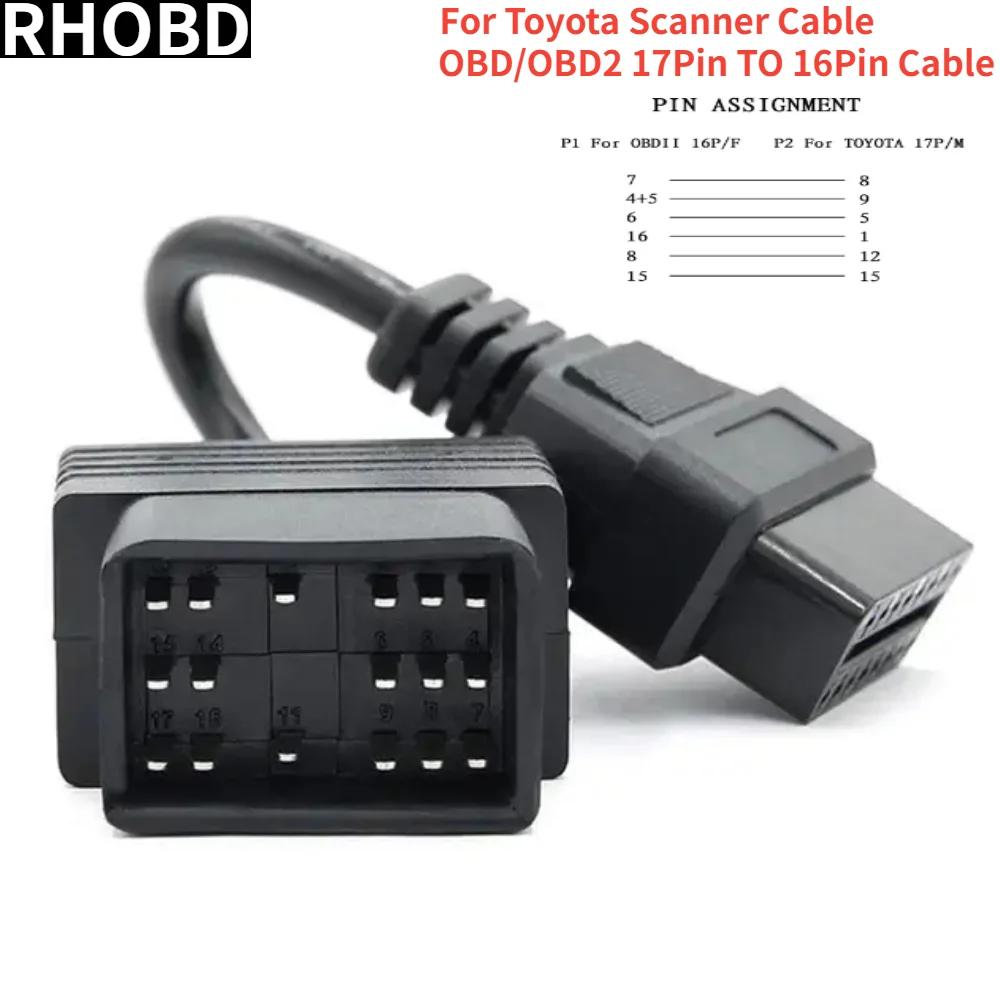 NEW OBD2 Cable Adapter for Toyota 17 Pin Male To 16 Female OBD Adapter 17 Pin for Toyota 22 Pin To OBD 2 Diagnostic Scanner Tool