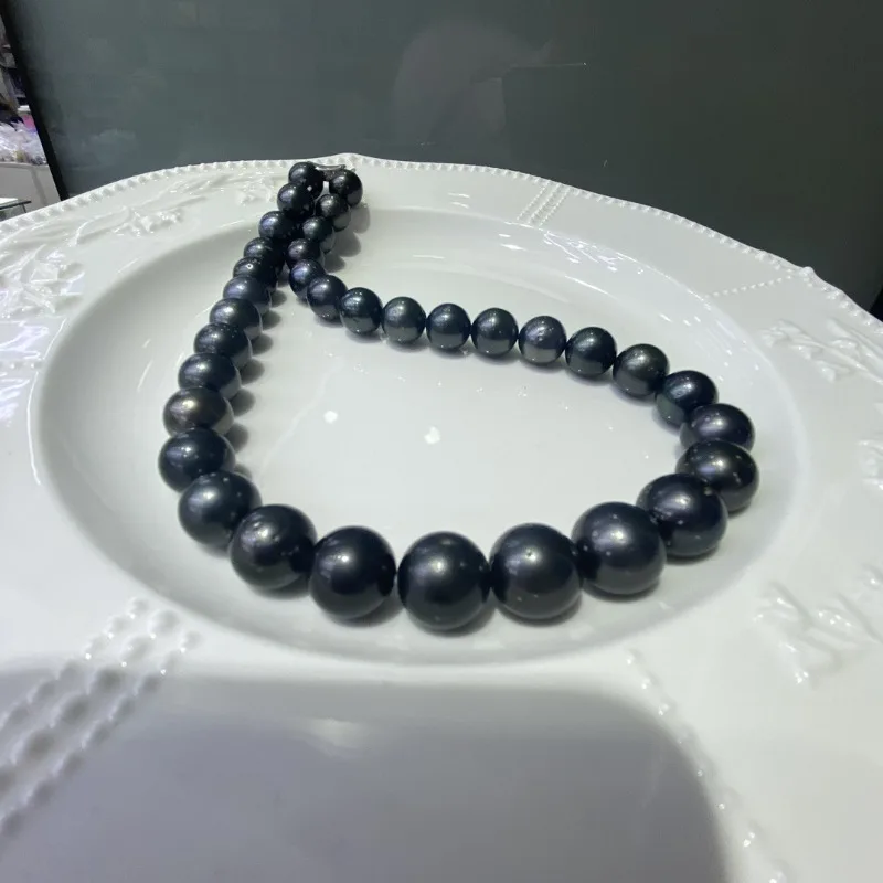 New Natural 12-13mm Black Pearl Jewelry Necklace,Real Sea Pearl with 925 Sterling Silver Women Necklace,Fashion Jewelry