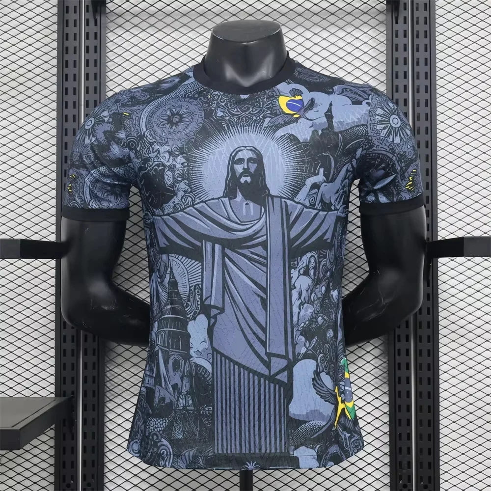 Summer Football Training Top Brazil Special Edition Jesus Black Grey Football Jersey Adult Outdoor Tshirts Men's Clothing Tshirt