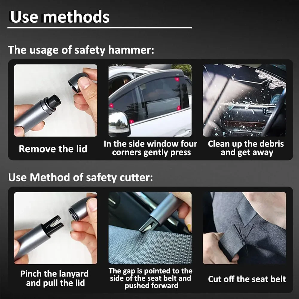 New 2 In 1 Car Safety Hammer Emergency Glass Breaker Cut The Seat Belt High Hardness Tungsten Steel Rescue Tool Auto Accessories view 6