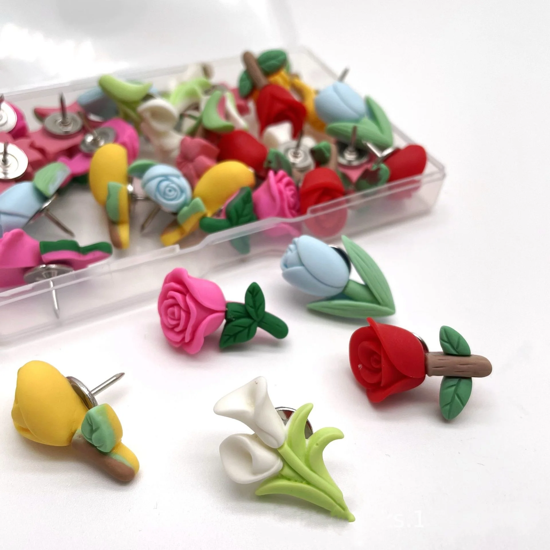 Bview Art 20/50 قطعة من مسامير الإبهام على شكل زهرة الراتنج - دبابيس ضغط إبداعية لتزيين جدران الصور، دبابيس رسم المكتب للوحة الإعلانات #1