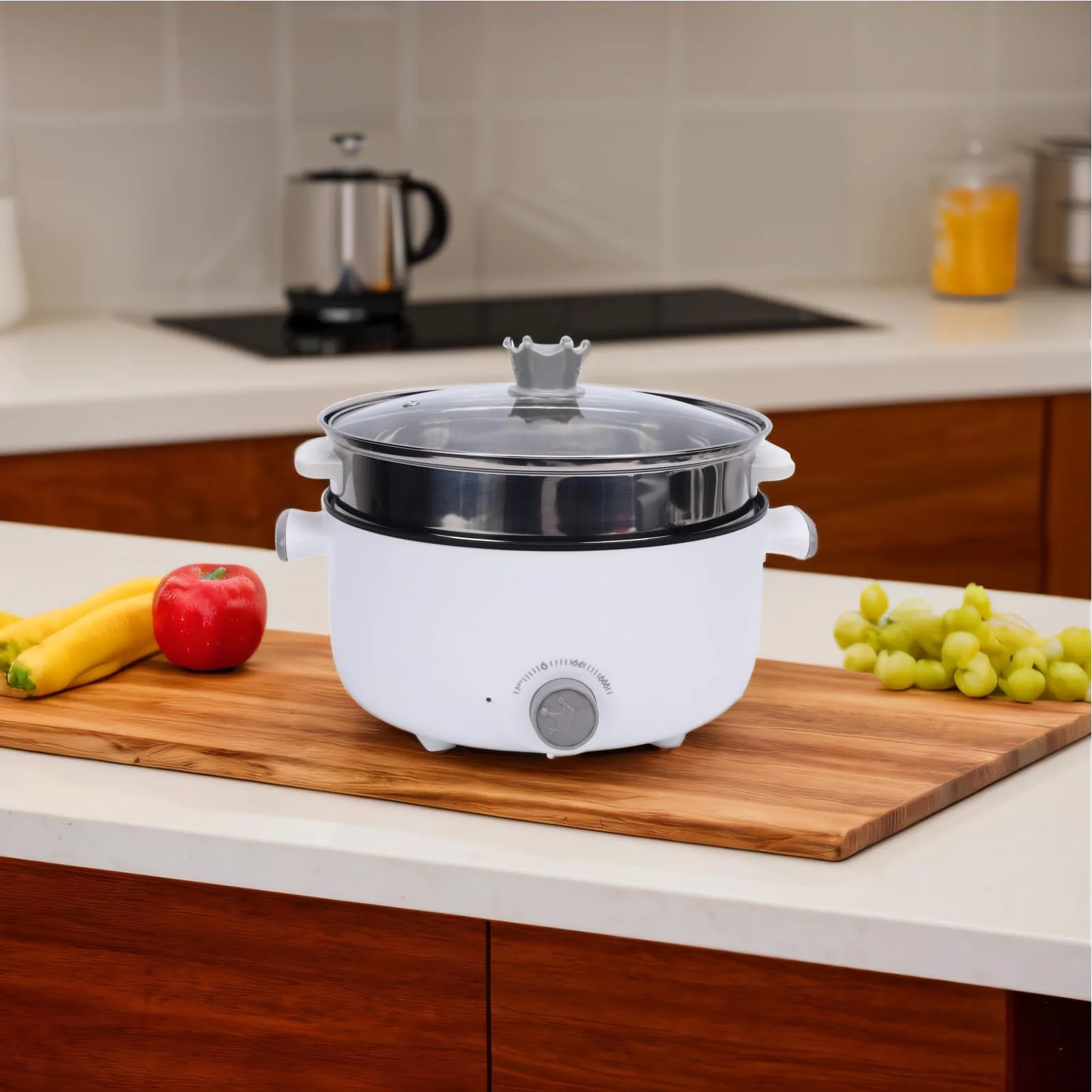 Electric Pot 3.6L Large Capacity 3 Layer Anti Scald Anti Stick Multifunctional Electric Cooker with Stainless Steel Steam Basket