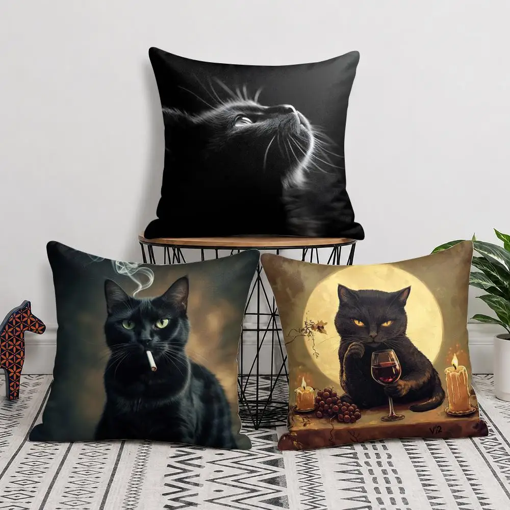 Shadow Cat Cushion Cover Short Plush Soft Double-Sided Printing Pillow Case Cozy Sofa Bedroom Home Decor Gift