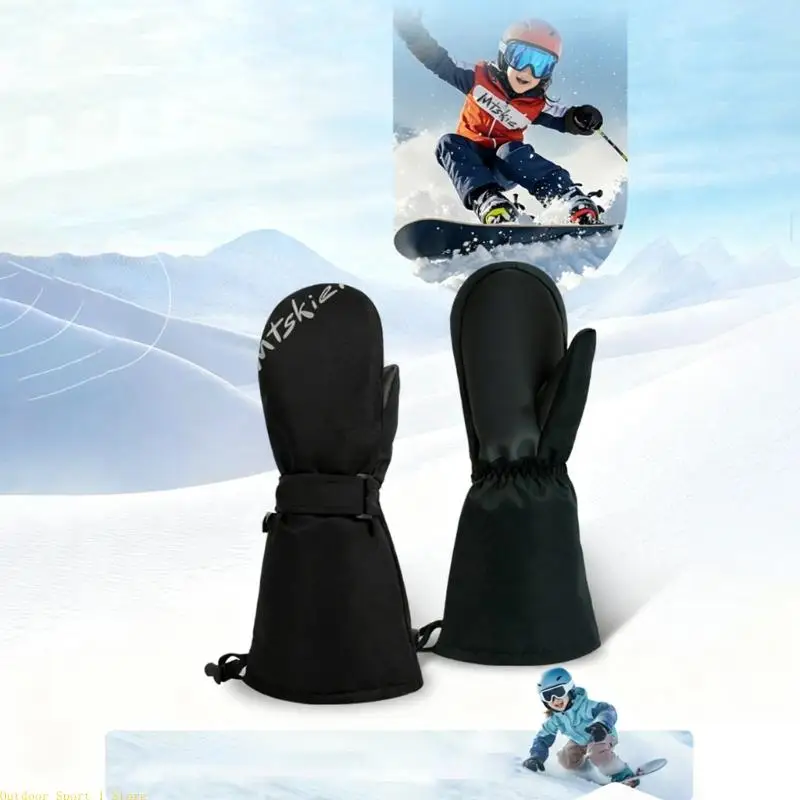 

A0KA Thickened Waterproof Kids Winter Gloves Soft Fleece Lining Nonslip Grip Breathable Snow Play Gloves For Skiing