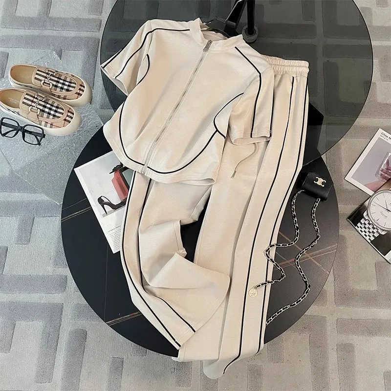 Women's Summer New Style Western-style Age Reducing Korean Casual Wide Leg Pants Two-piece Set Fashion Sportswear Set for