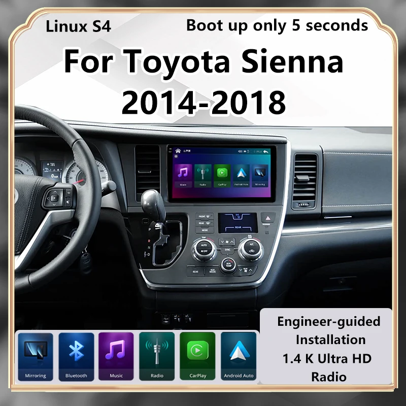 For Toyota Sienna 2014-2018 Upgrade Radio Wireless Carplay Car Multimedia Video Player Modify Touch Screen Android Auto Car Play
