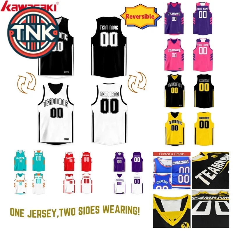 

Custom Reversible Basketball Jersey Personalized Printed Name Number Blank Team Sports Uniform For Men and Women and kids