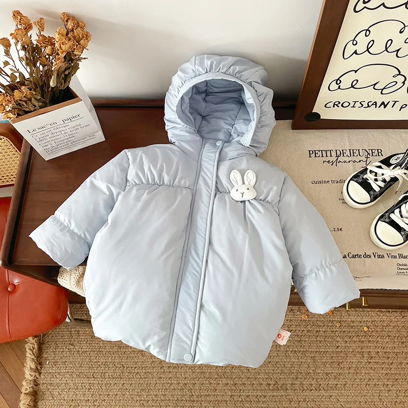 Kids Girls Blue Puffer Jackets Warm Hooded Long Sleeve Mid-length Thick White Duck Down Coat 1-6Y Children Winter Outwears