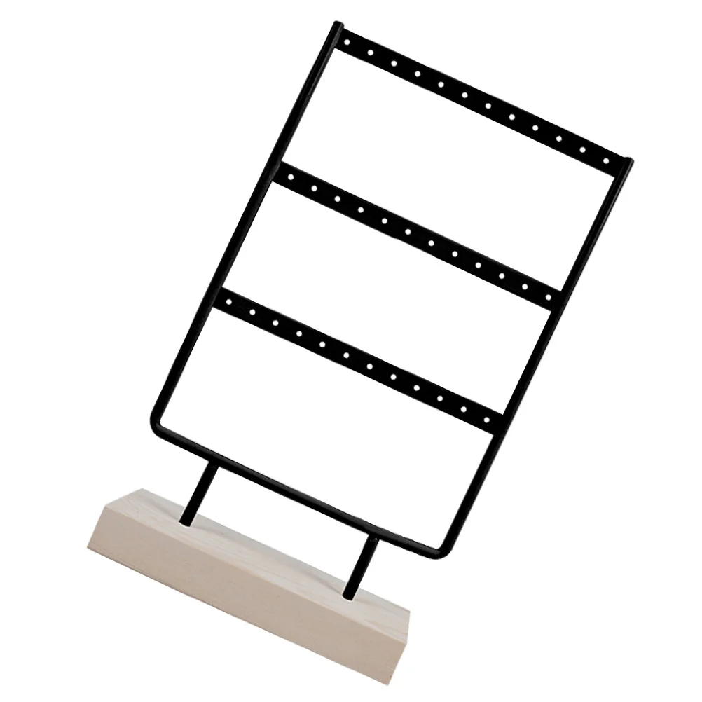 

1Pcs Jewelry Display Stand Iron 36 Holes Wooden Base Fashion Jewelry Organizer Rack Earring Necklace Holder Bracelet Storage