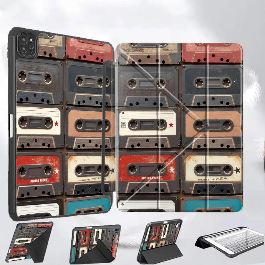 

Чехол-подставка для планшетов iPad Mini 6, 7, Pro 11, 10, 9, 8, 7 поколений, 12.9 дюймов, Air 4, 5, M3, M2, M4, 11 дюймов Pro 2025 – Крутой дизайн «Видеокассета»
