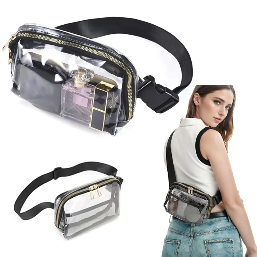 حقيبة خصر شفافة مقاومة للماء من مادة PVC خفيفة الوزن مع محفظة كروس ملعب بحزام قابل للتعديل