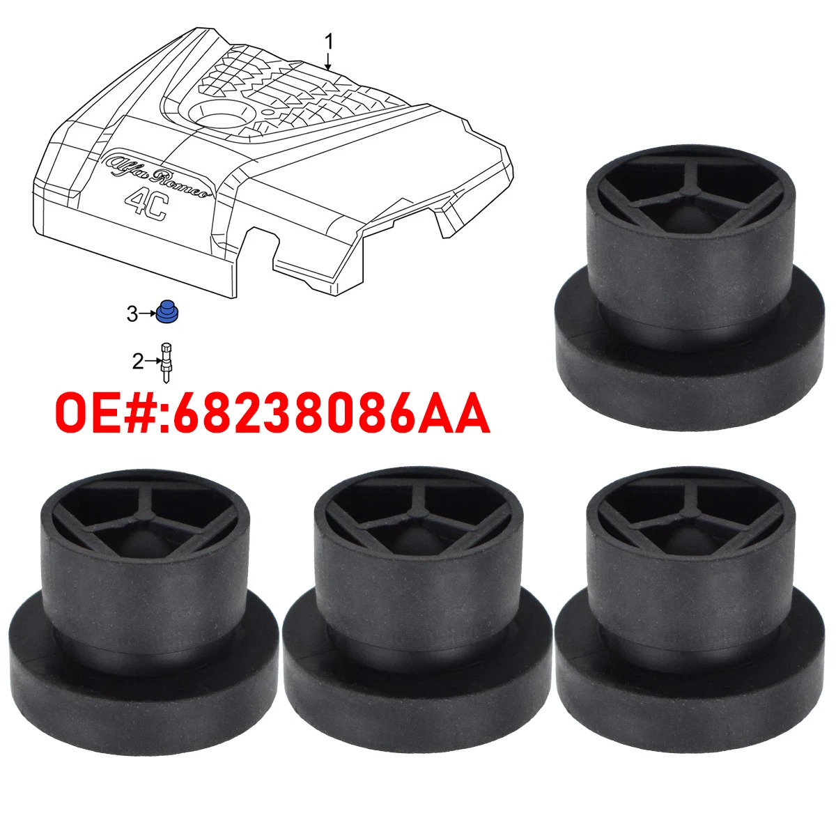 4X Engine Cover Buffer Rubber Mount Grommet Bush Bump Stop Cushion 68238086AA For Jeep Dodge Chrysler Ram 2014-2021 Accessories