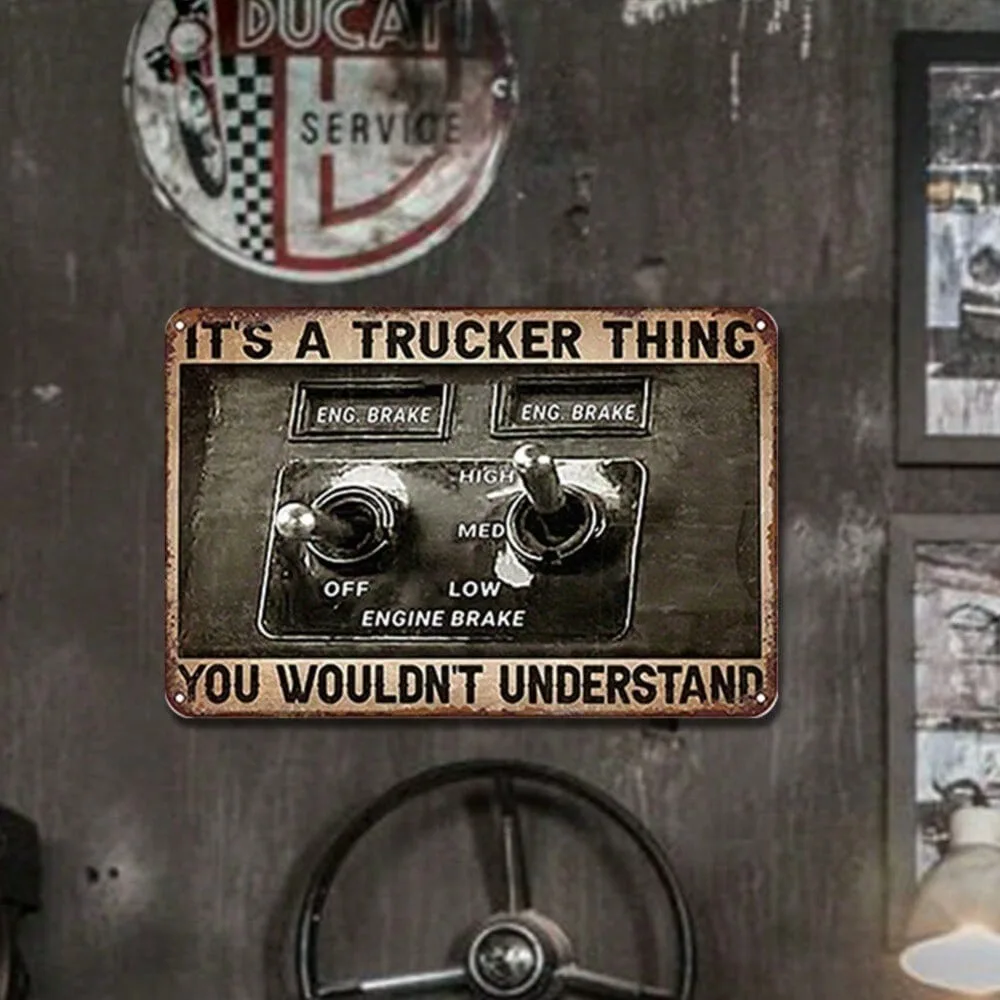 

Retro Metal Tin Sign Vintage Trucker Wall Art 30x20 Rustic Americana Decor for Man Cave Garage Bar