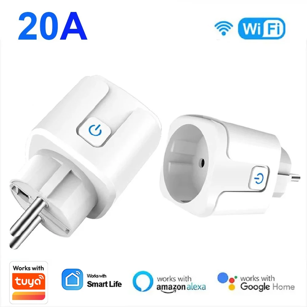 Wifi Smart Socket EU Plug 20A No Power Monitor Remote Control Works with Tuya Smart Life App Alexa Yandex Alice Google Assistant