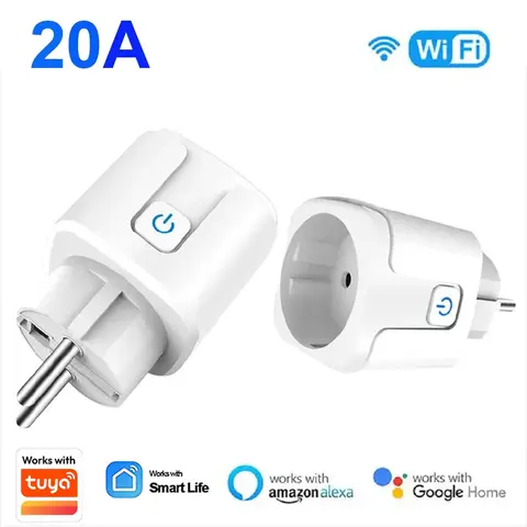 Wifi Smart Socket EU Plug 20A No Power Monitor Remote Control Works with Tuya Smart Life App Alexa Yandex Alice Google Assistant