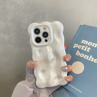 Pearl White Bubble Wave Curly Edge Case For 16 13 14 12 11 15 Plus Soft Silicone Glossy Phone Cover Shell