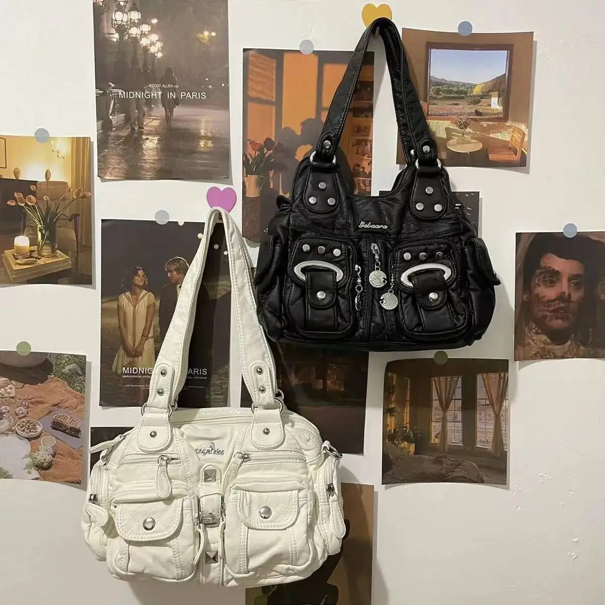 

Bloom Vintage White Y2k Messenger Bag Purse Women Hot Girl Pu Leather Casual Shoulder Bags Female Haruku Aesthetic Handbag