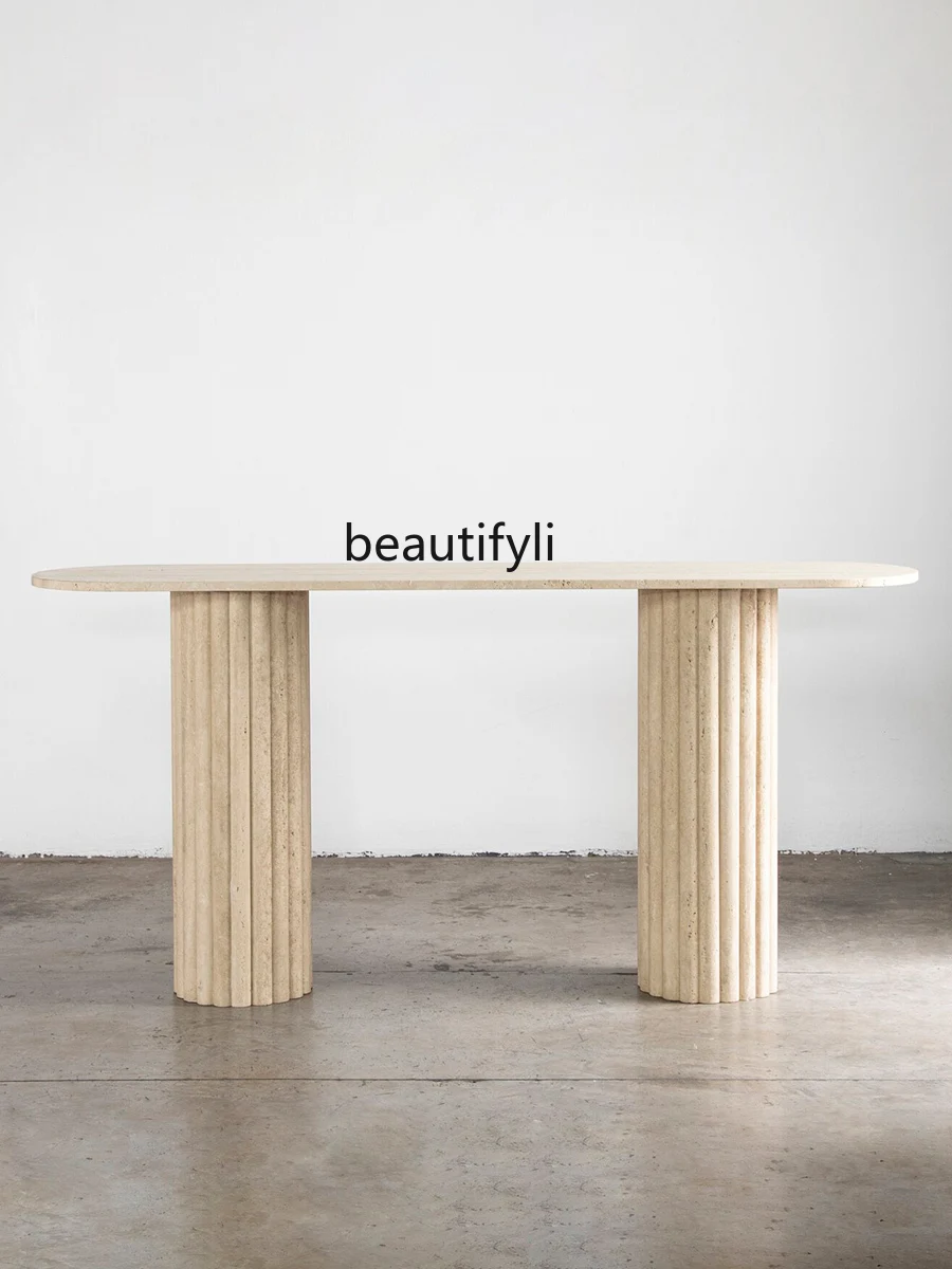 Marble Console Tables against the Wall a Long Narrow Table Modern Minimalist Villa Aisle Cave Stone Console