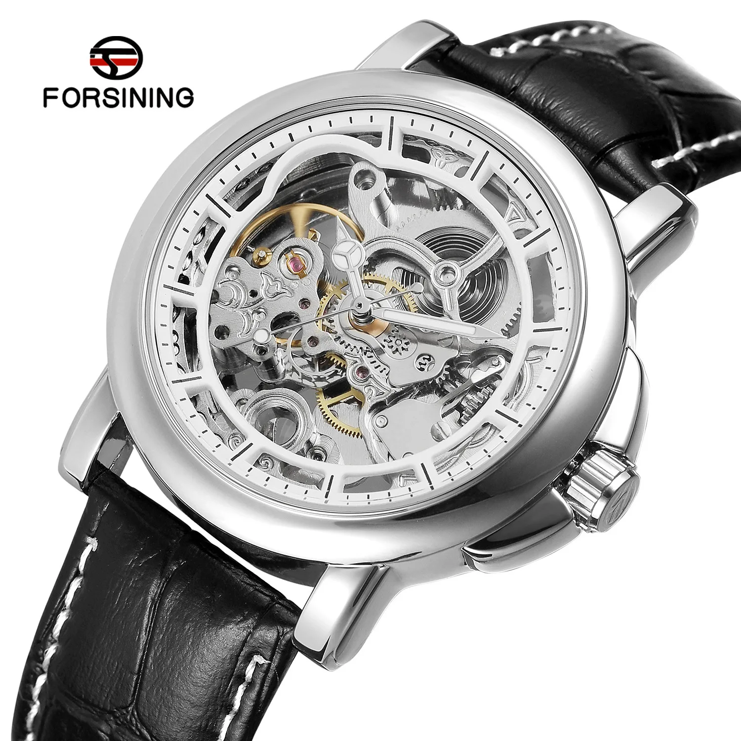 

Fashion Forsining Top Brand Men's Skeleton Luminous Automatic Movement Business Genuine Leather Belt Waterproof Wrist Watches