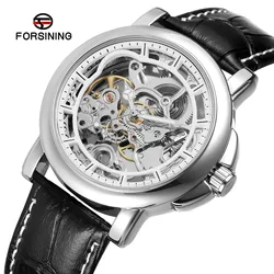 Fashion Forsining Top Brand Men's Skeleton Luminous Automatic Movement Business Genuine Leather Belt Waterproof Wrist Watches