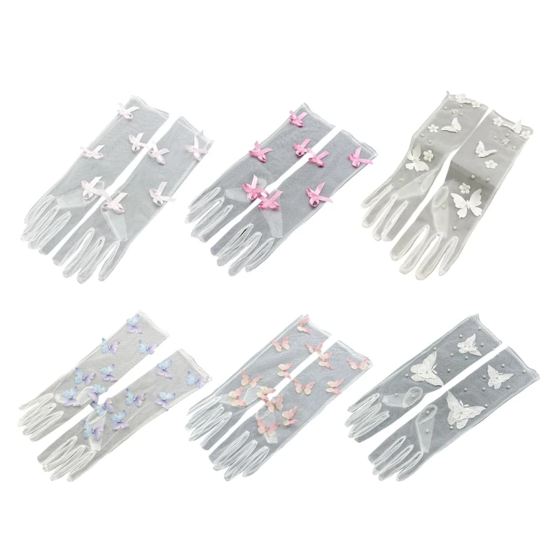 Evening Dresses Gloves Tulle Sheer Gloves for Wedding Long Length Arm Sleeves