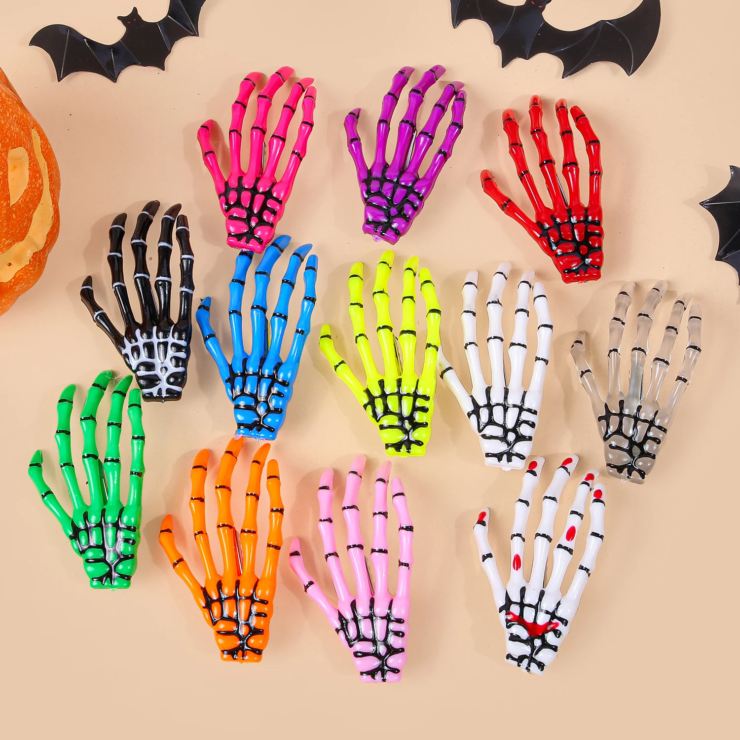 12/24PCS Creative Skeleton Hand Hair Clip for Women Girl Gothic Style Colorful Hairpin Halloween Makeup Party Hair Accessories