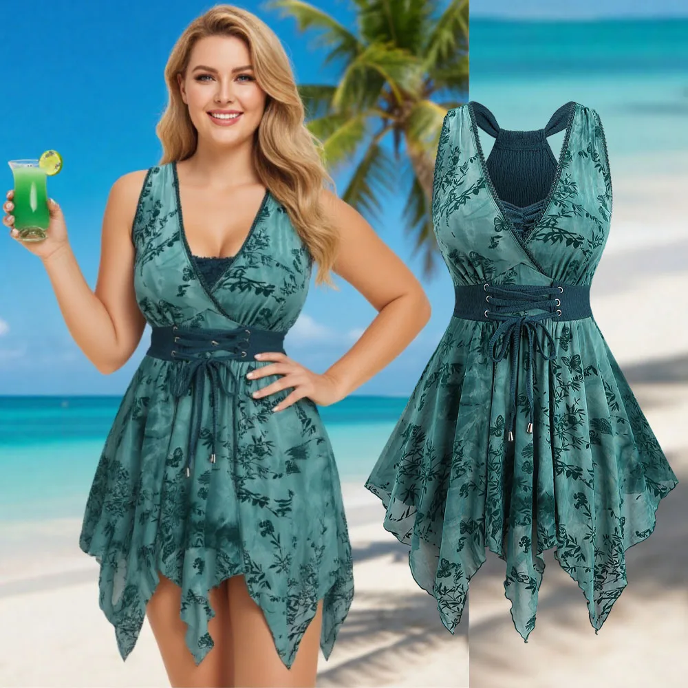 

Женский топ ROSEGAL больших размеров, темно-зеленый, с бабочками, цветами и листьями, с рюшами, на шнуровке, асимметричный, без рукавов