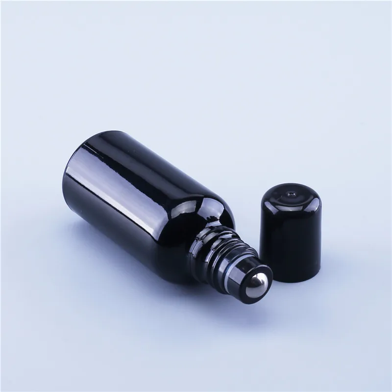 

500pcs/lot 30ML Shiny Black Roller Glass Bottle Empty Fragrance Perfume Essential Oil Bottle 30cc Roll-On Bottle