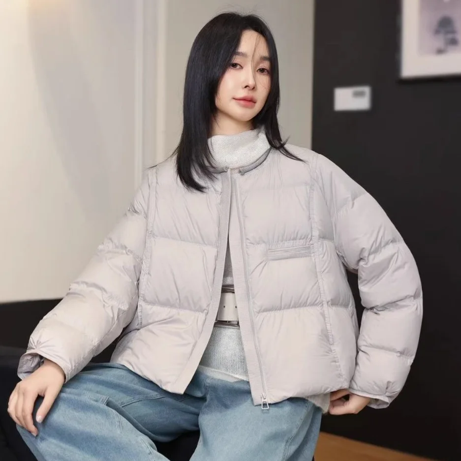 Autumn and Winter Fashion Women's Down Jacket Commuter Round Neck Short 90 White Duck Down Jacket
