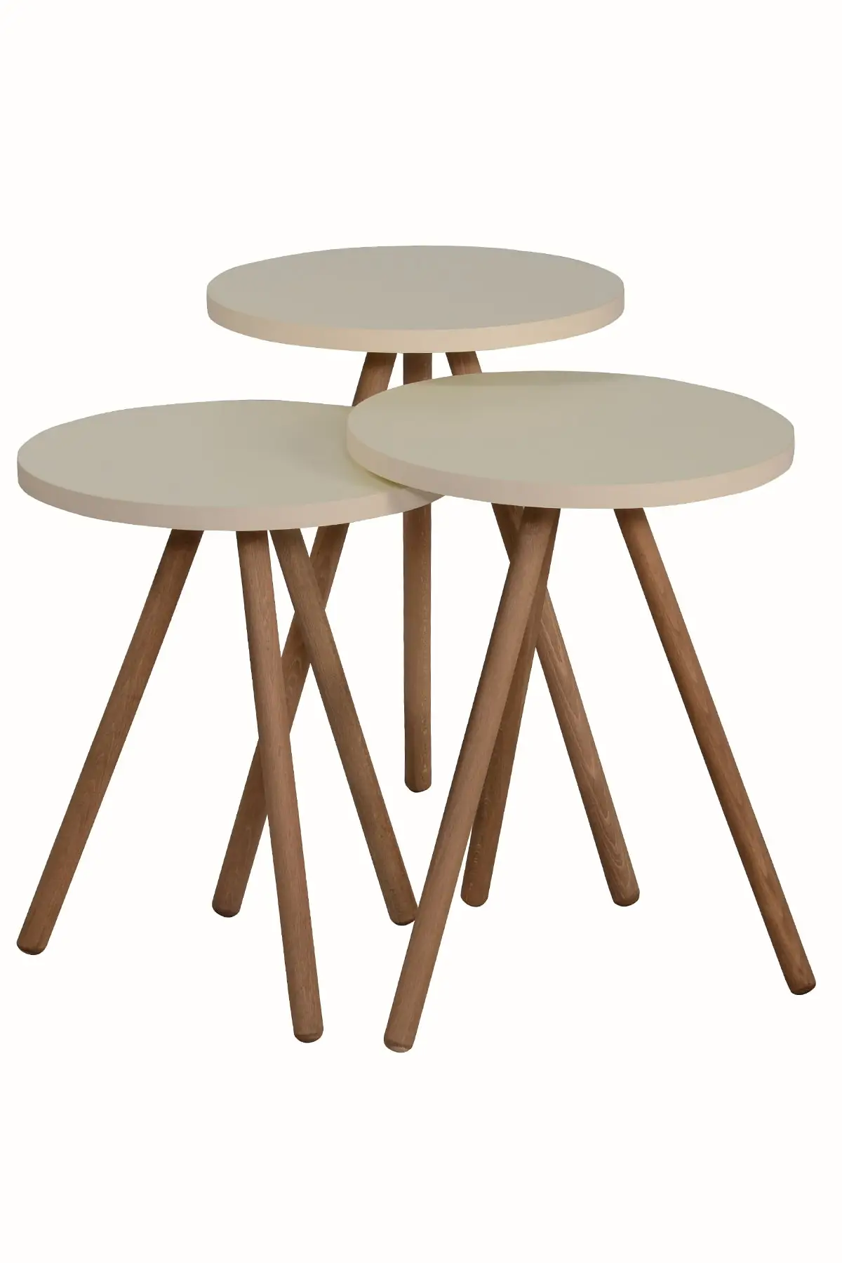 DOLBOVI Color Triple Zigon Coffee Table Wood Pedestal Round Pastel Tasarım Cream Coffee Table