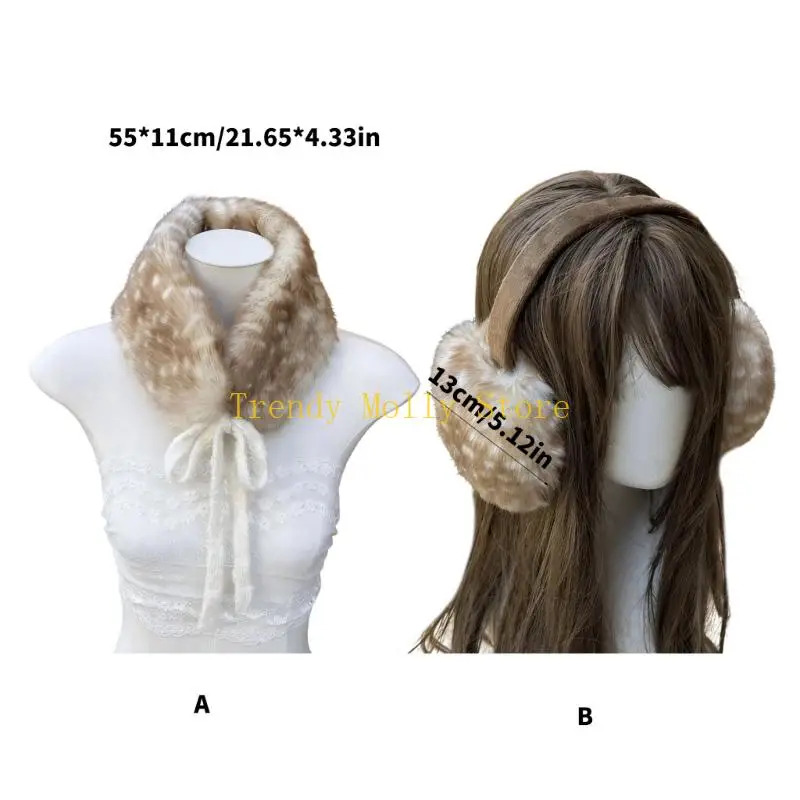 N5KB リバーシブルぬいぐるみネックスカーフスタイリッシュなイヤーマフ付け襟軽量暖かいクリスマスパーティー用