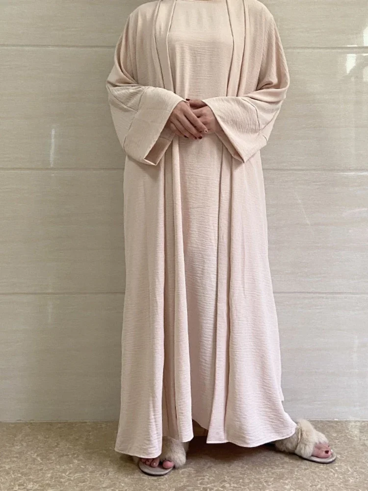 

Set Abaya 2 Piece Matching Muslim Hijab Dress Plain Crepe Kimono Abayas for Women Dubai Turkey Inner Dresses Islam Outfit Kaftan