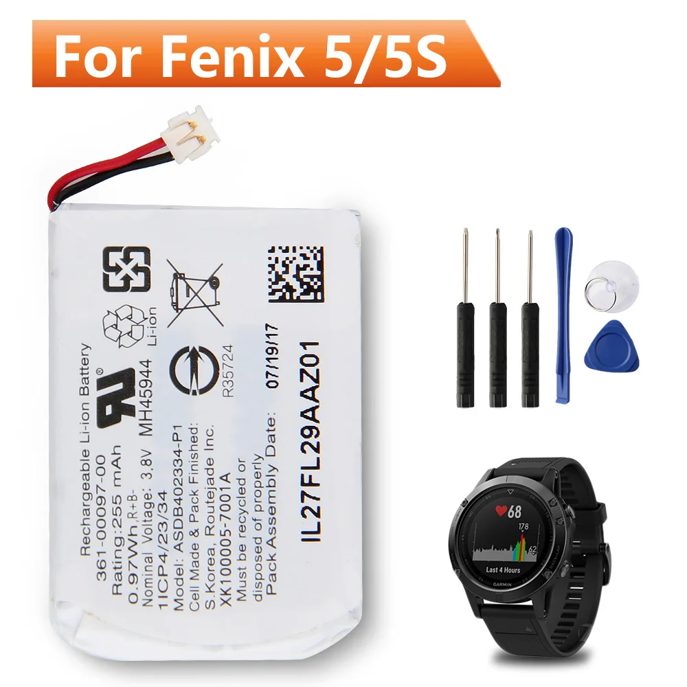 Batterie de rechange d\'origine pour Garmin, compatible avec Fenix 5, Fenix 6, 361, 00097, 361, 00, Fenix 5S, 00096, 361, 00, Fenix 5X, 00098