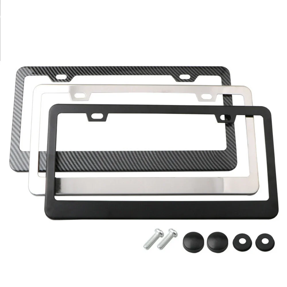 1 Pair 31CM*16CM Stainless Steel Black Carbon Fiber License Plate Frame Suitable For USA Standard Car License Plate Holder