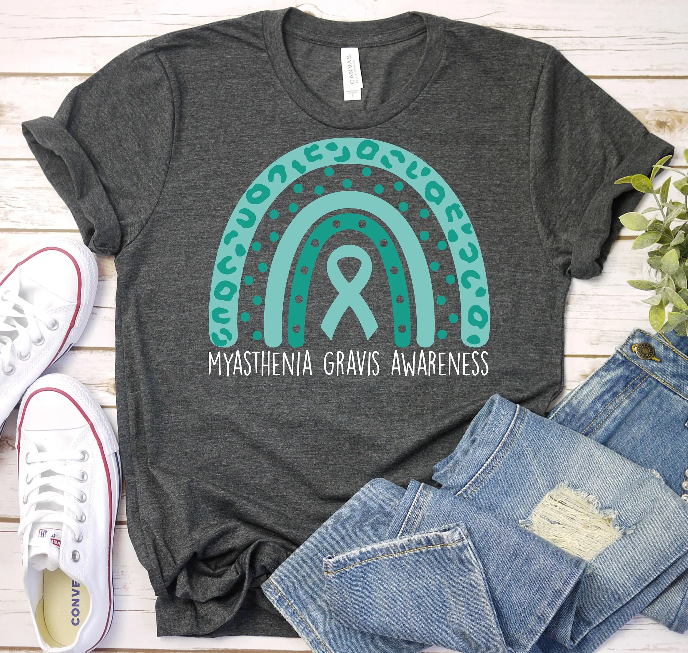 Myasthenia Gravis Awareness T Shirt Month Teal Ribbon Support Survivor